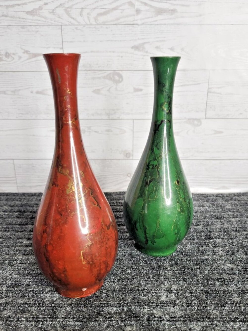 Vintage Japanese Enamel Bud Vase Red or Green MCM Decor